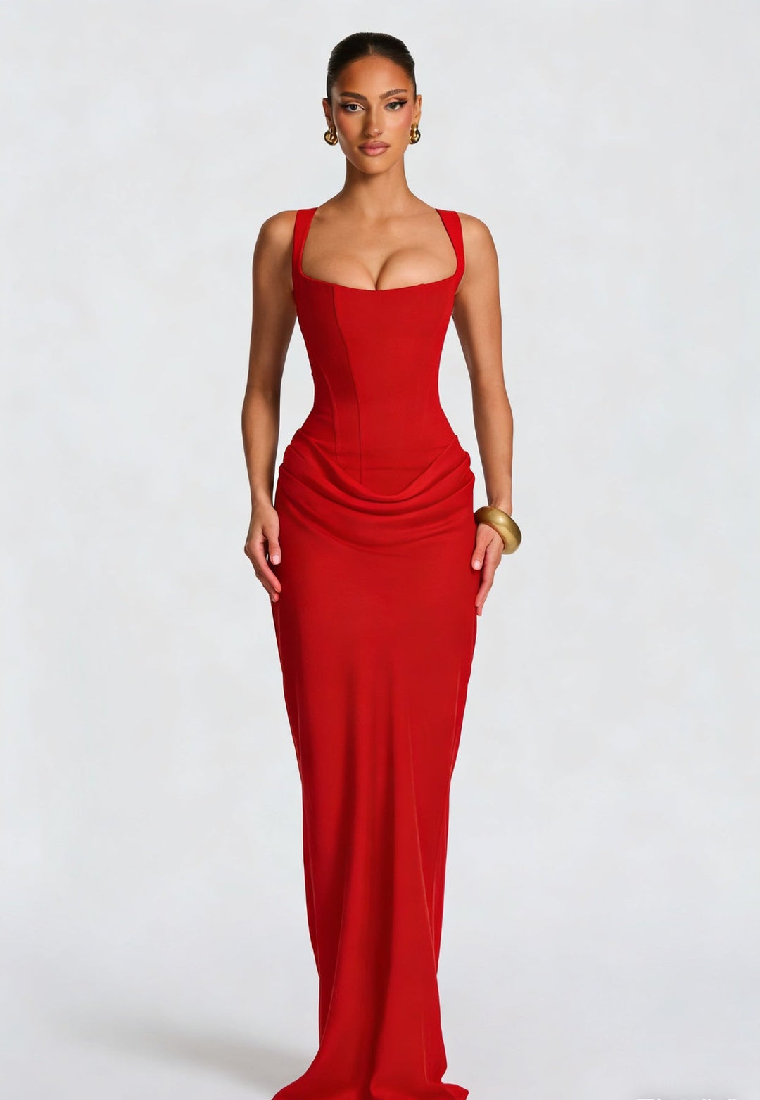 Women’s Maxi Dress with Square Neckline and Wide Shoulder Straps