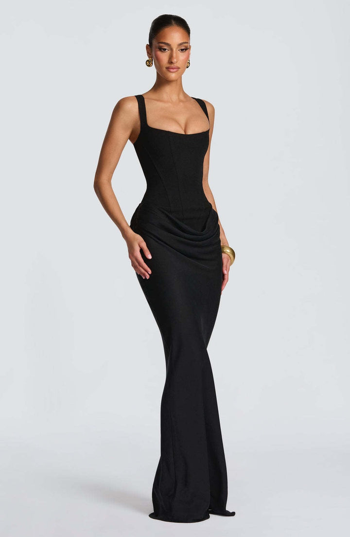 Women’s Maxi Dress with Square Neckline and Wide Shoulder Straps