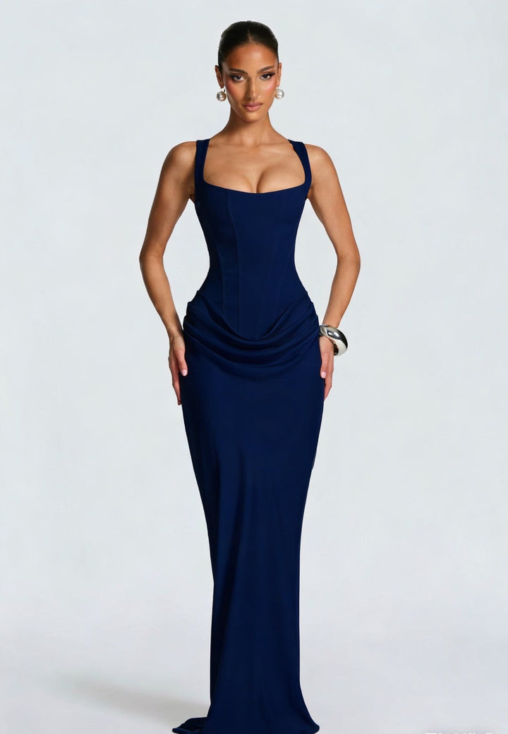 Women’s Maxi Dress with Square Neckline and Wide Shoulder Straps