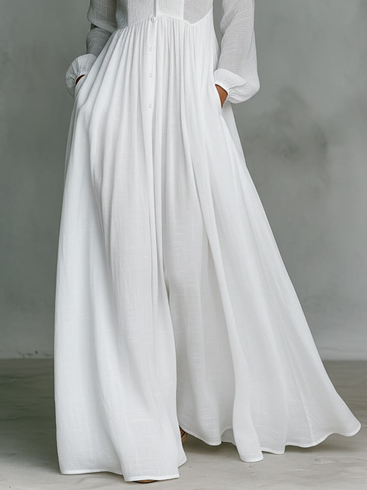 Women’s Maxi Dress with Stand Collar and Front Button Closure