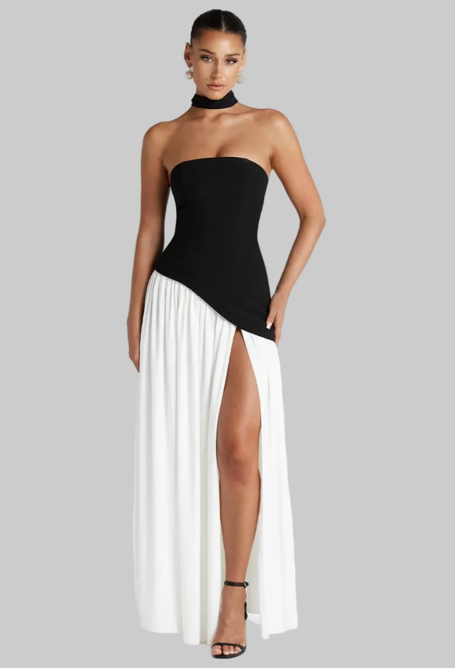 Women’s Maxi Dress with Strapless Neckline and Front Leg Slit