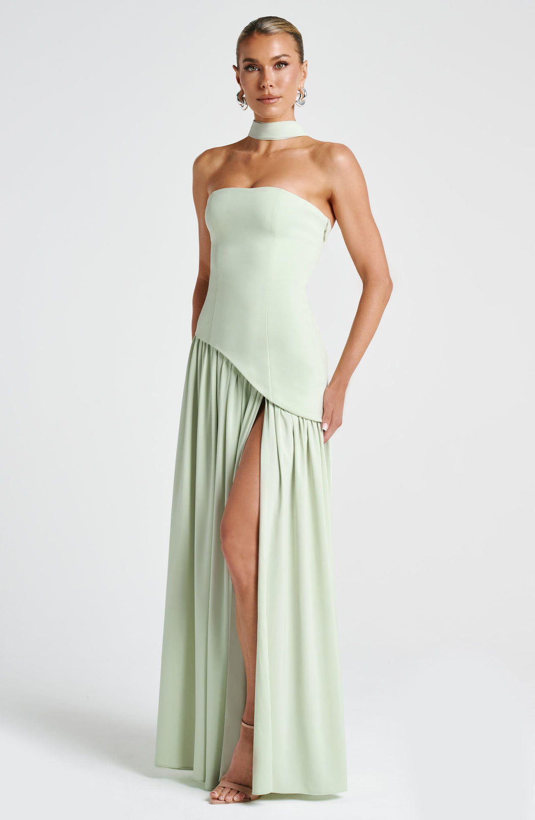 Women’s Maxi Dress with Strapless Neckline and Front Leg Slit