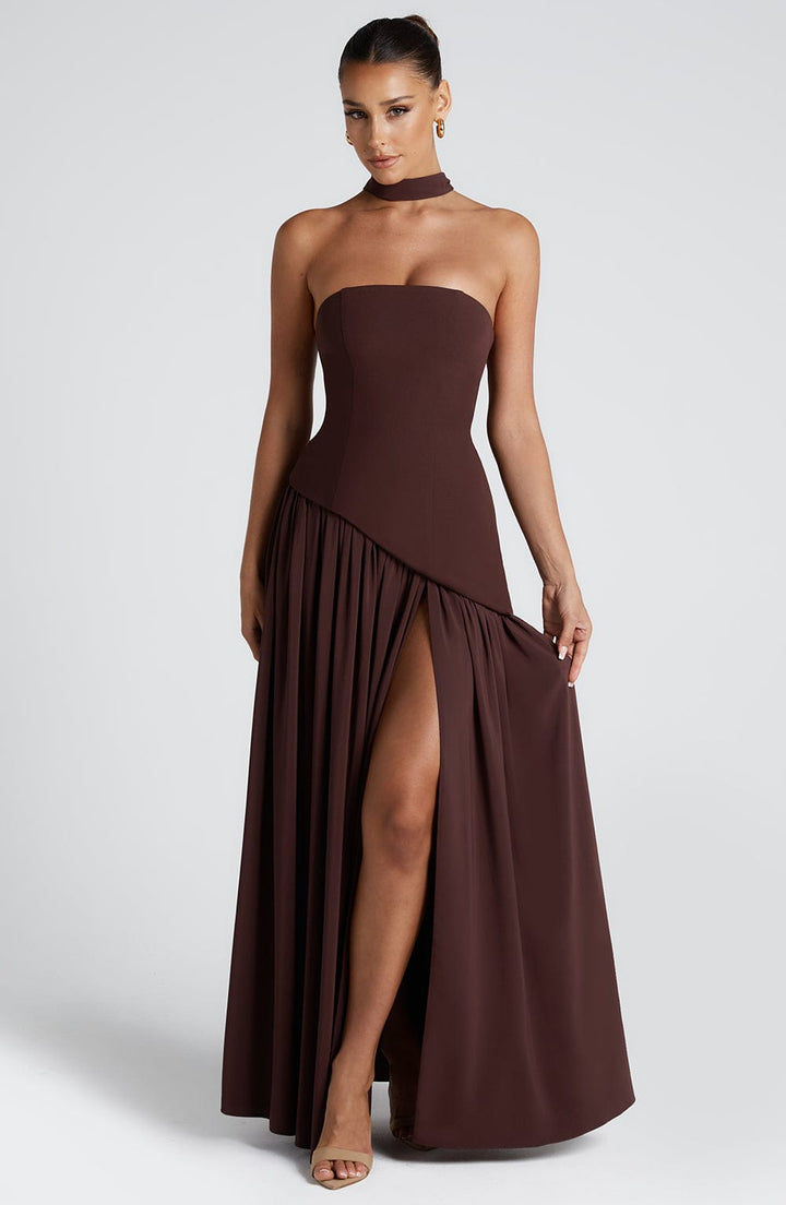 Women’s Maxi Dress with Strapless Neckline and Front Leg Slit