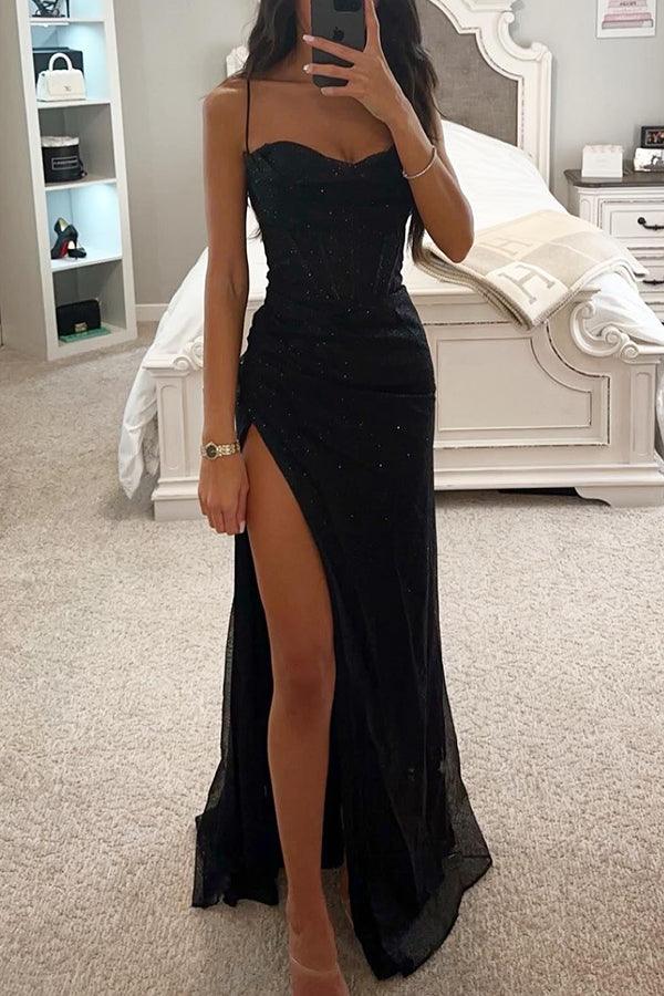 Women’s Maxi Dress with Sweetheart Neckline and High Side Slit