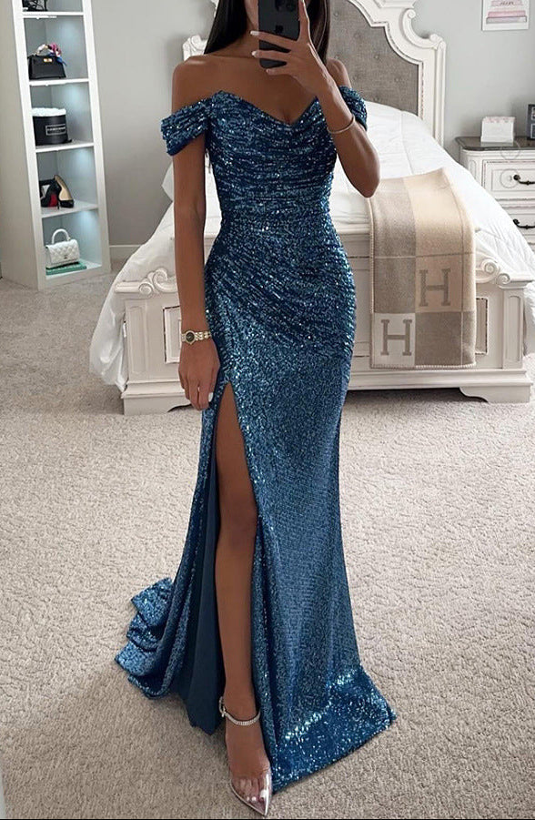 Women’s Maxi Dress with Sweetheart Neckline and Side Slit