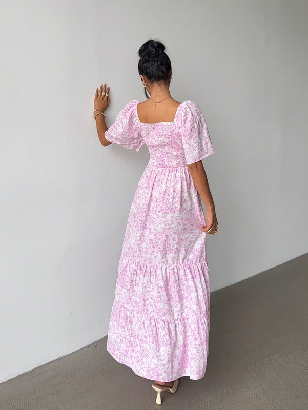 Women’s Maxi Dress with Sweetheart Neckline and Tiered Skirt
