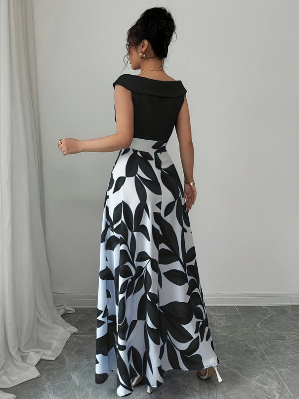Women’s Maxi Dress with V-Neckline and A-Line Skirt