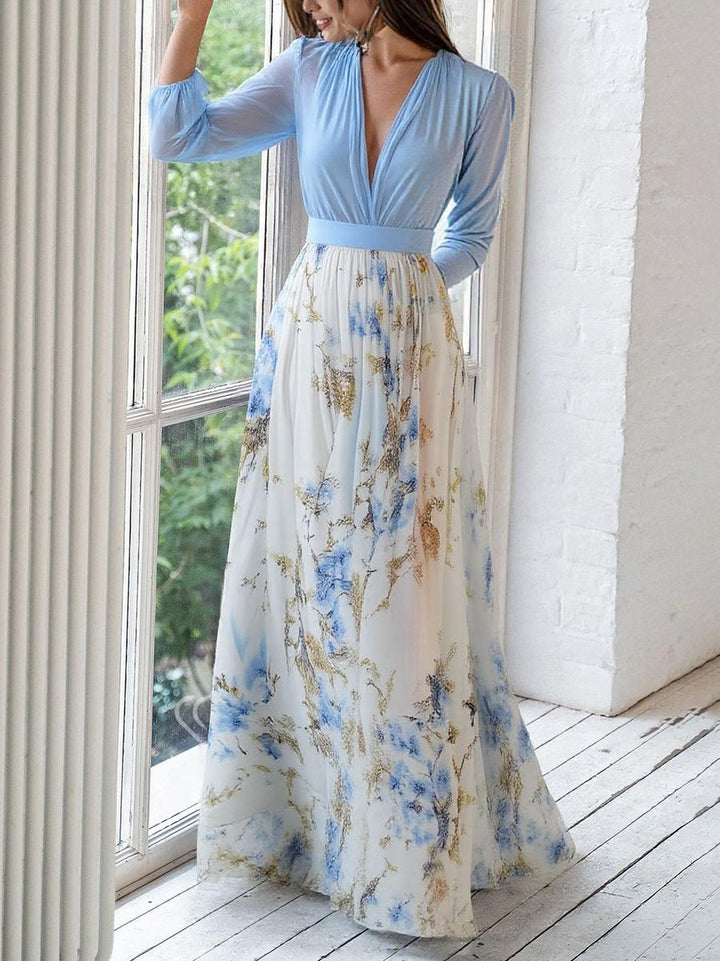 Women’s Maxi Dress with V-Neckline and Long Sleeves