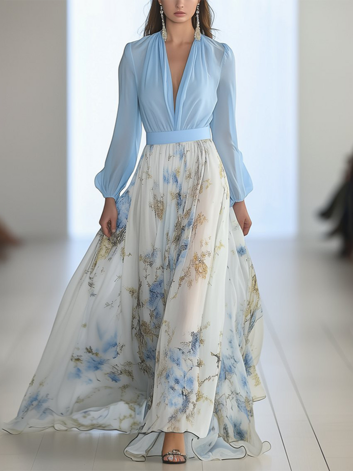 Women’s Maxi Dress with V-Neckline and Long Sleeves