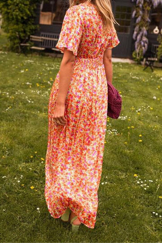 Women’s Maxi Dress with V-Neckline and Short Sleeves