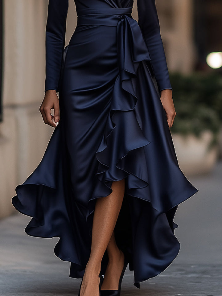 Women’s Maxi Dress with V Neckline and Ruffle Hem