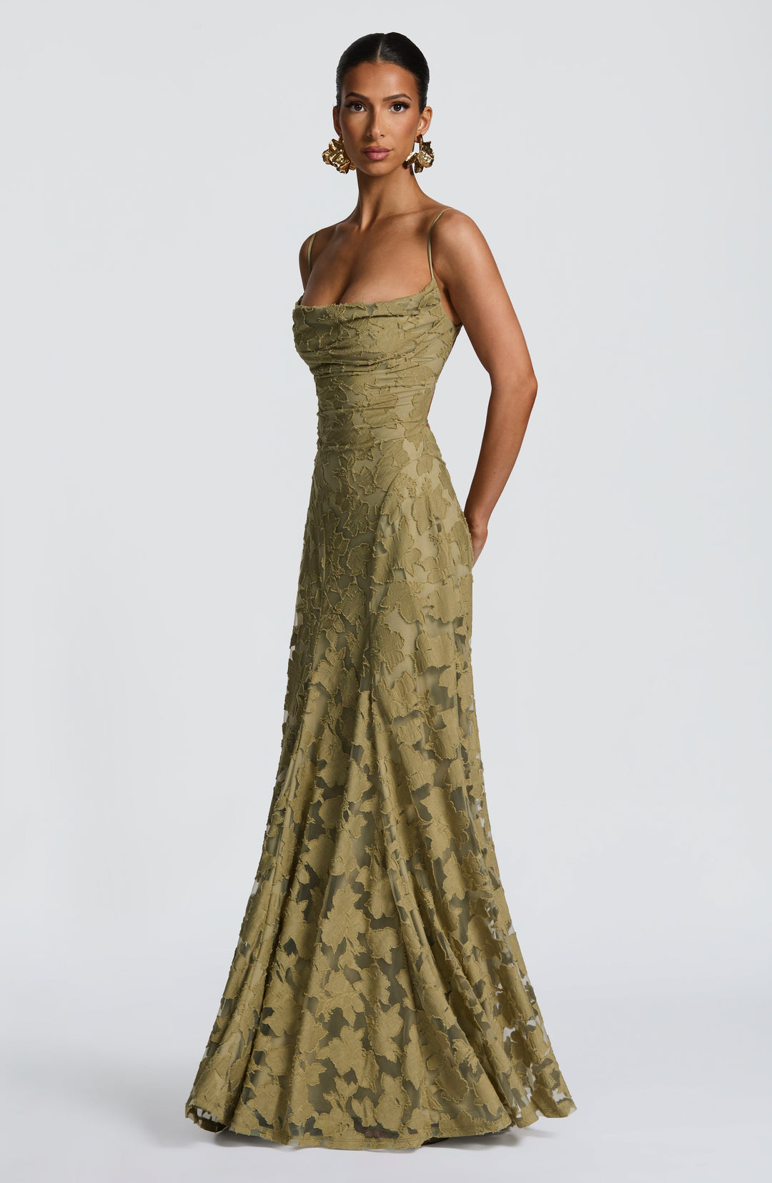 Women’s Maxi Dress with Waterfall Neckline and Lace-Up Back