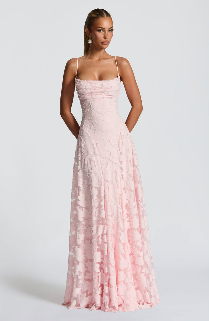 Women’s Maxi Dress with Waterfall Neckline and Lace-Up Back