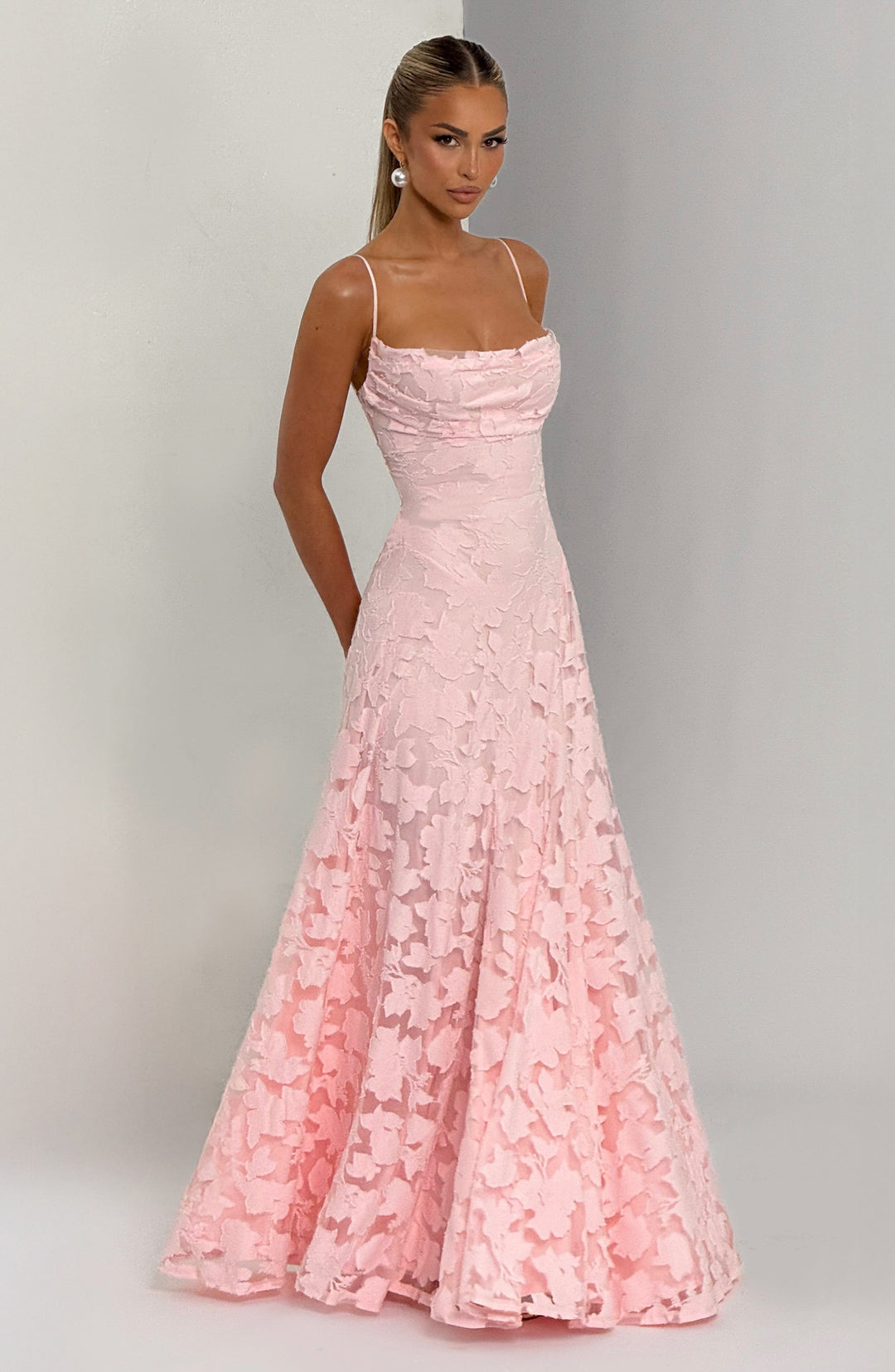 Women’s Maxi Dress with Waterfall Neckline and Lace-Up Back
