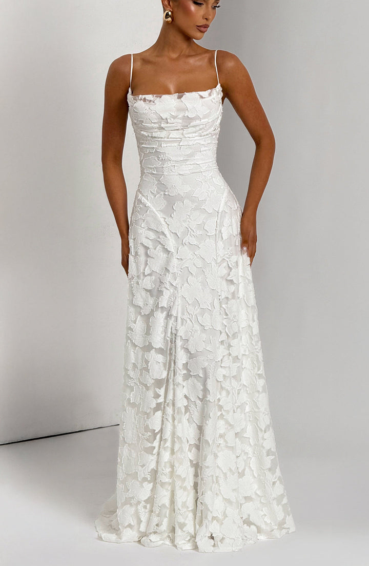 Women’s Maxi Dress with Waterfall Neckline and Lace-Up Back