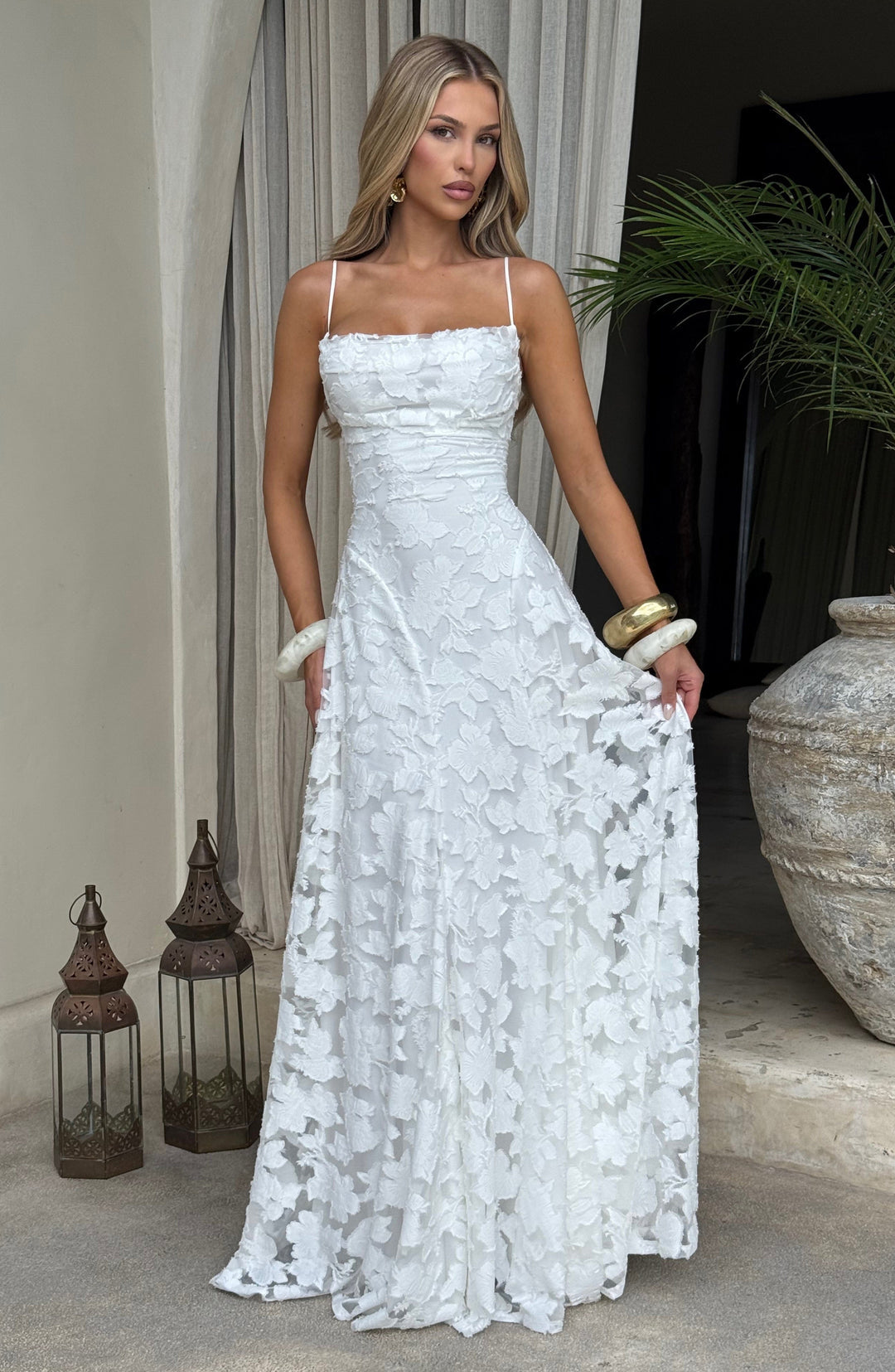 Women’s Maxi Dress with Waterfall Neckline and Lace-Up Back