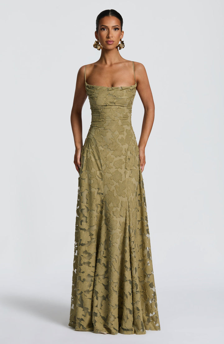 Women’s Maxi Dress with Waterfall Neckline and Lace-Up Back