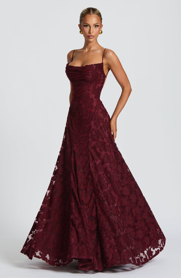 Women’s Maxi Dress with Waterfall Neckline and Lace-Up Back