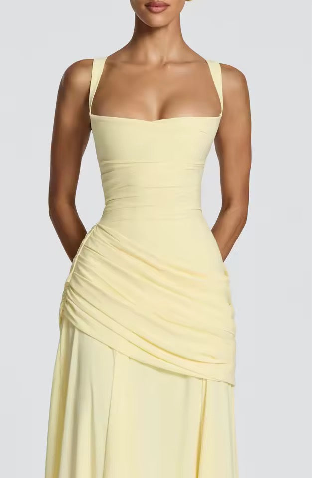Women’s Maxi Dress with Wide Straps and Gathered Hip Panel