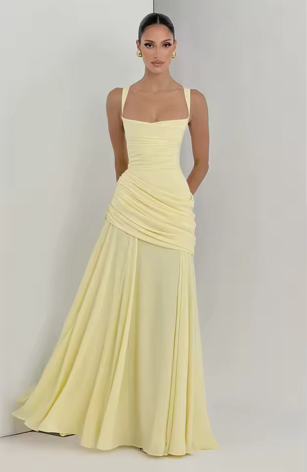 Women’s Maxi Dress with Wide Straps and Gathered Hip Panel