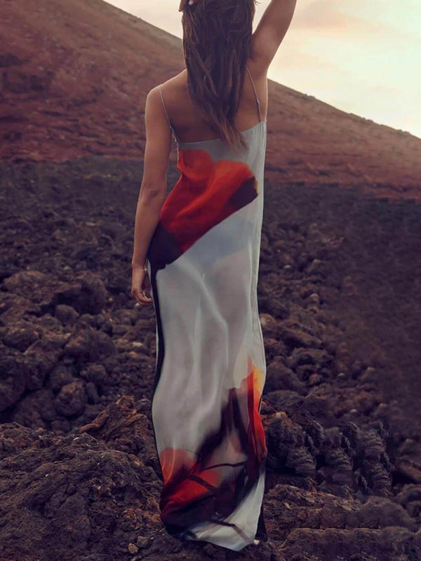 Women’s Maxi Sundress with Straight Neckline and Spaghetti Straps