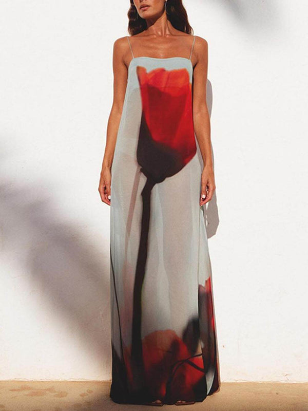 Women’s Maxi Sundress with Straight Neckline and Spaghetti Straps