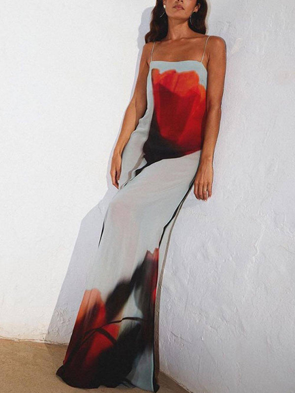 Women’s Maxi Sundress with Straight Neckline and Spaghetti Straps