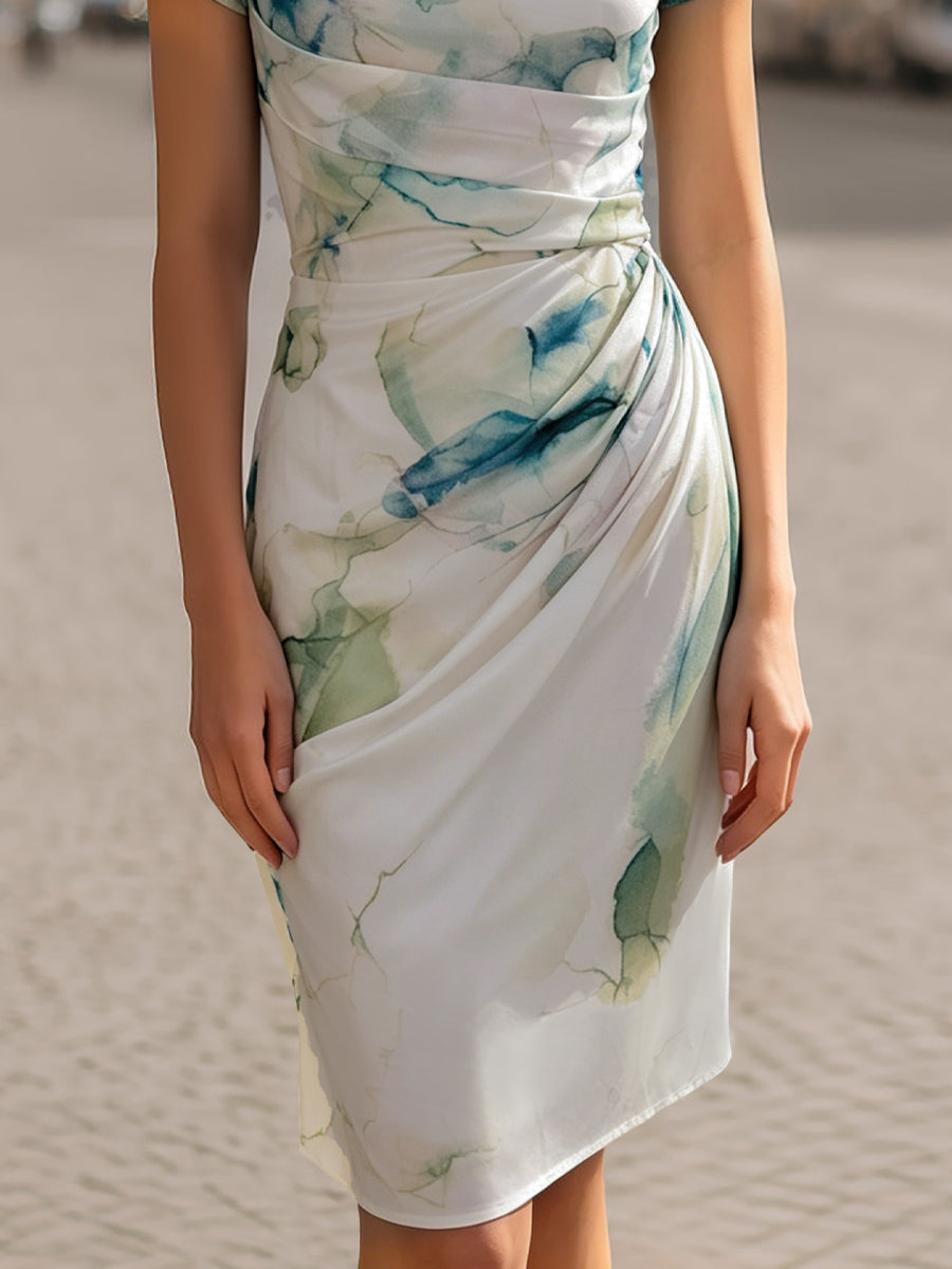 Women’s Midi Dress with Cowl Neckline and Back Zipper Closure