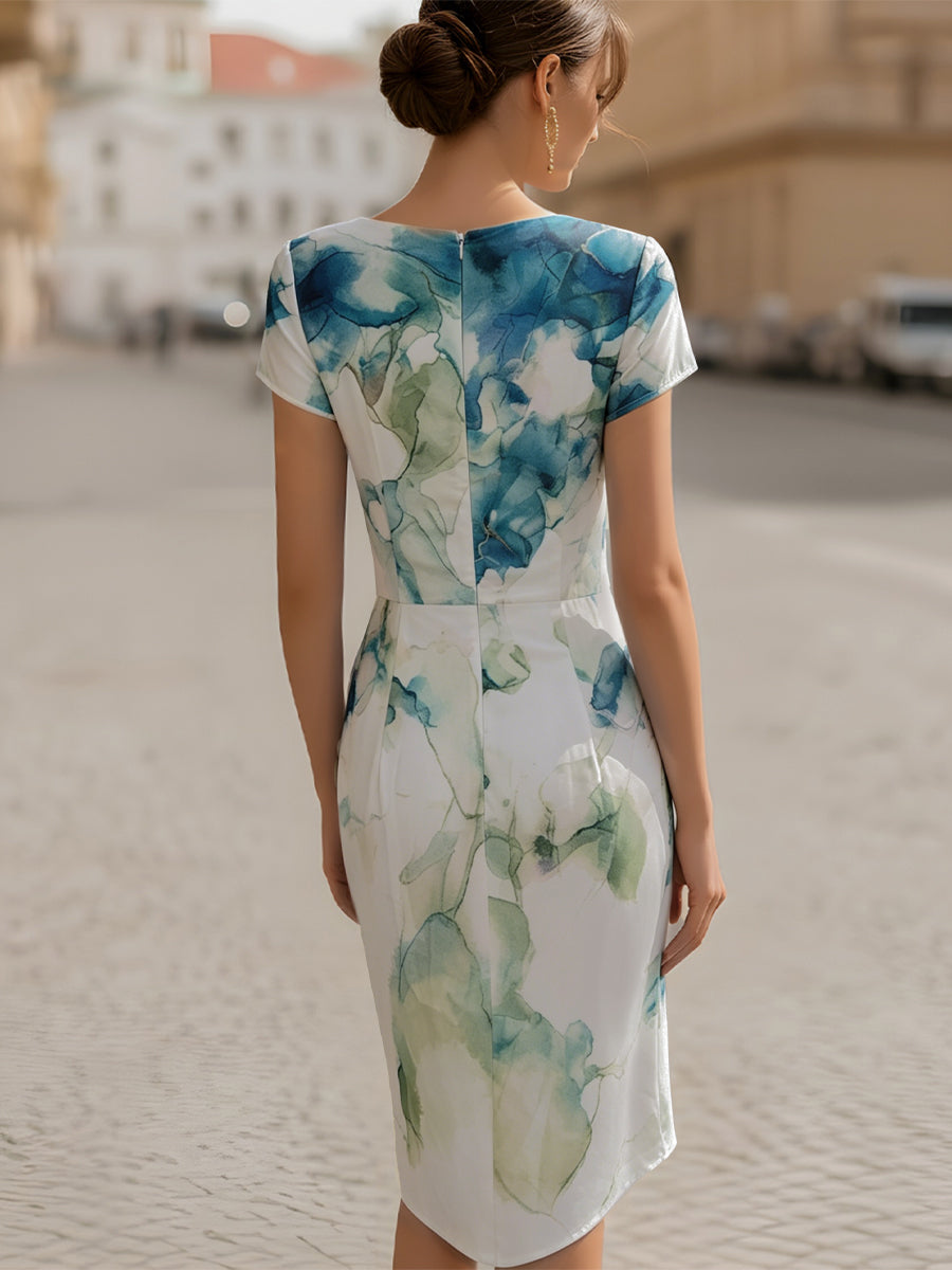 Women’s Midi Dress with Cowl Neckline and Back Zipper Closure