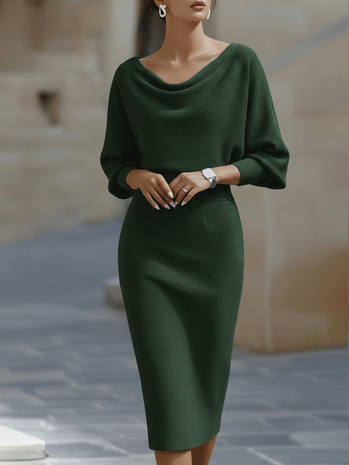 Women’s Midi Dress with Cowl Neckline and Back Zipper