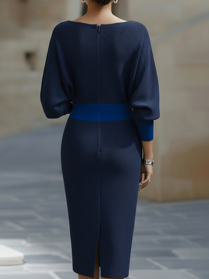 Women’s Midi Dress with Cowl Neckline and Back Zipper