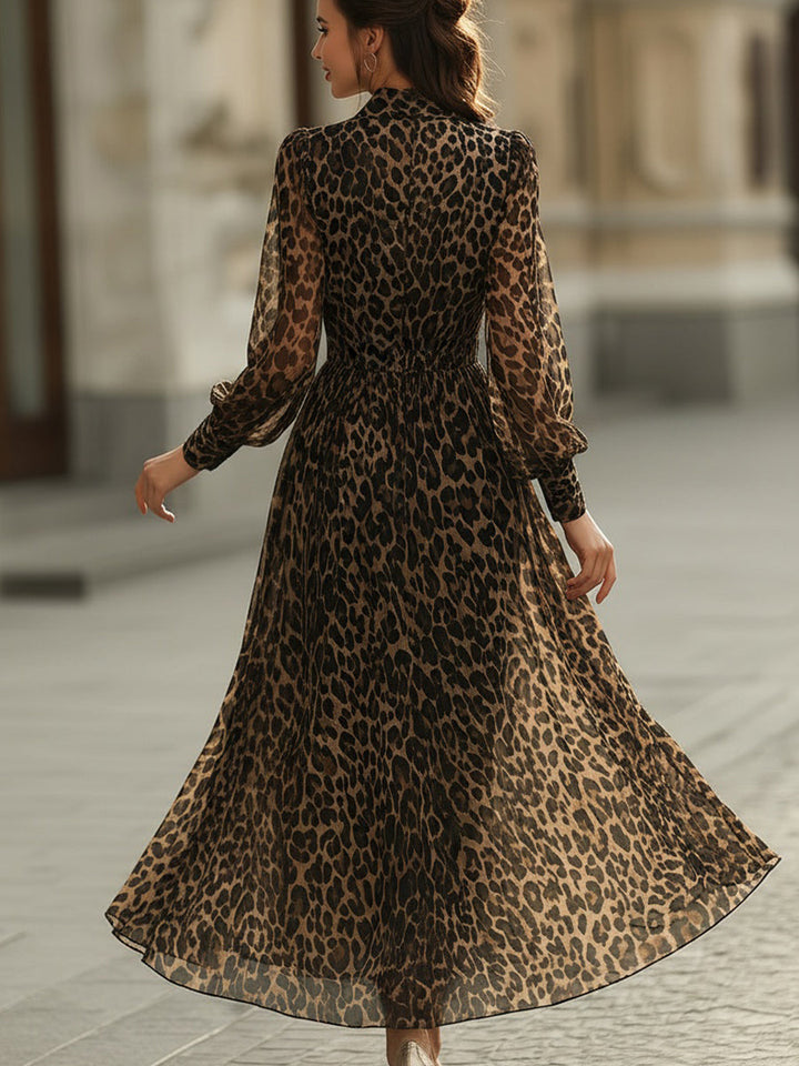 Women’s Midi Dress with Pointed Collar and Long Sleeves