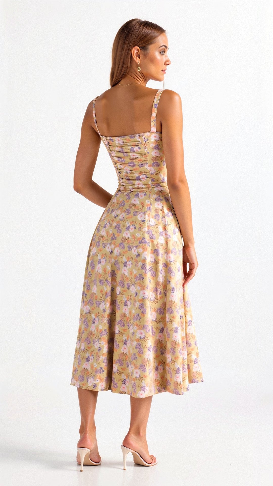 Women’s Midi Dress with Shoulder Straps and Drawstring Detail