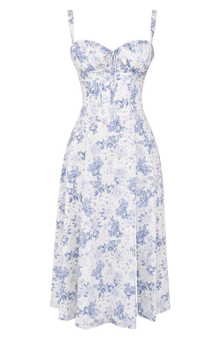 Women’s Midi Dress with Shoulder Straps and Drawstring Detail
