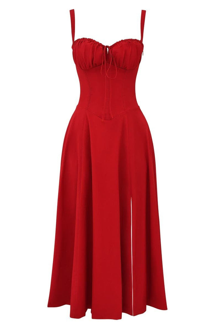 Women’s Midi Dress with Shoulder Straps and Drawstring Detail