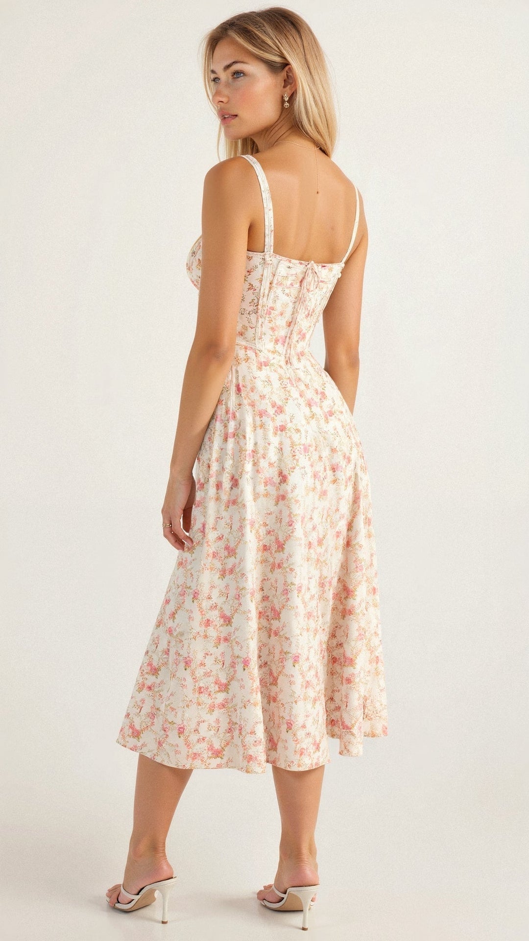 Women’s Midi Dress with Shoulder Straps and Drawstring Detail