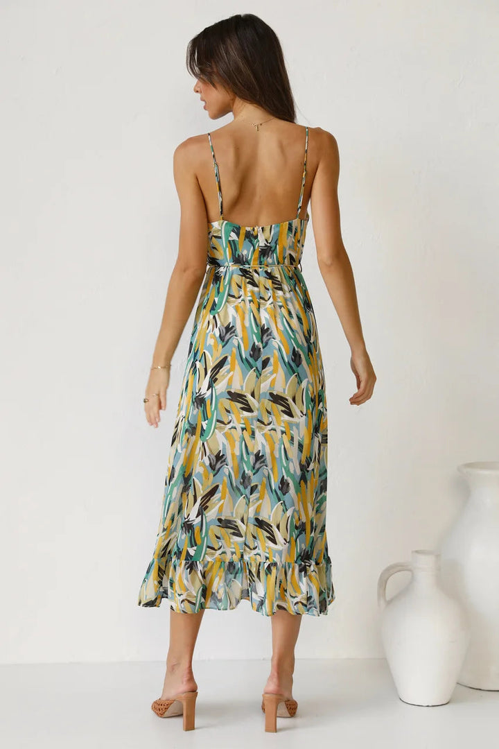 Women’s Midi Dress with Spaghetti Straps and Ruffle Hem