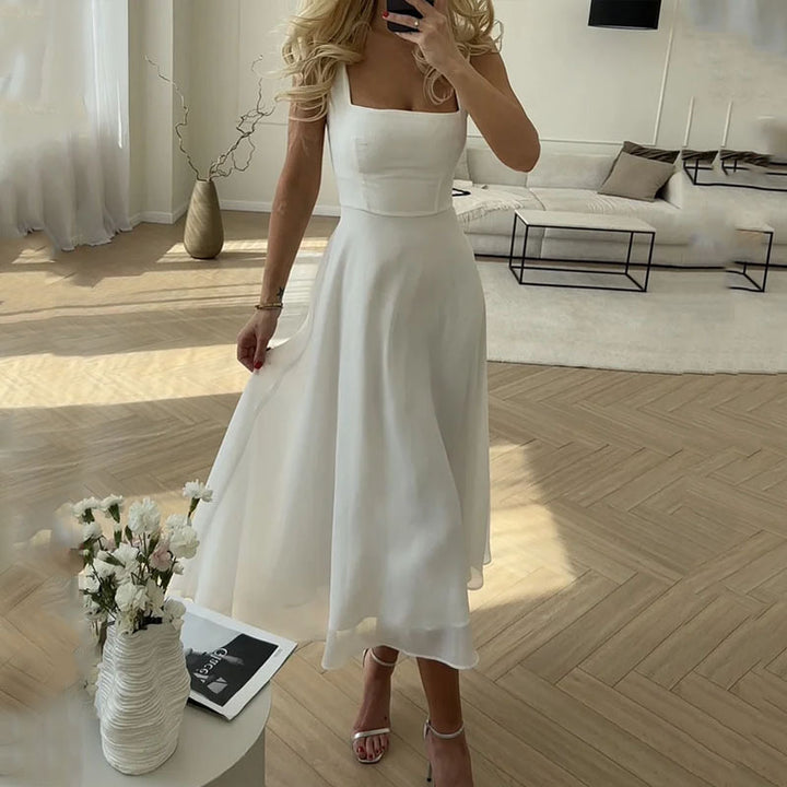 Women’s Midi Dress with Square Neckline and Sleeveless