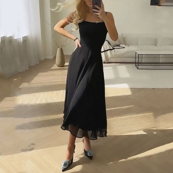 Women’s Midi Dress with Square Neckline and Sleeveless