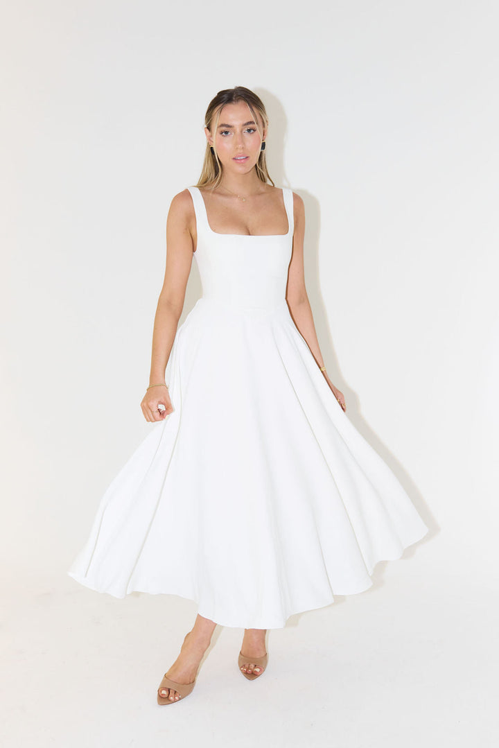 Women’s Midi Dress with Square Neckline and Sleeveless