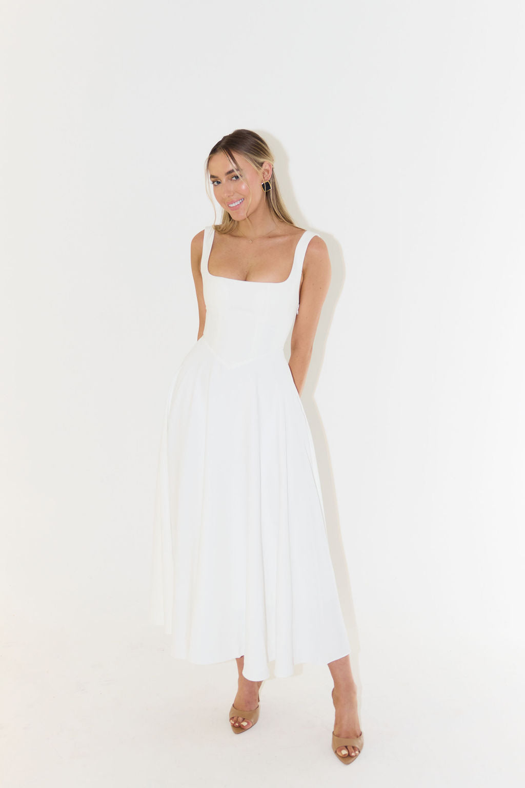 Women’s Midi Dress with Square Neckline and Sleeveless