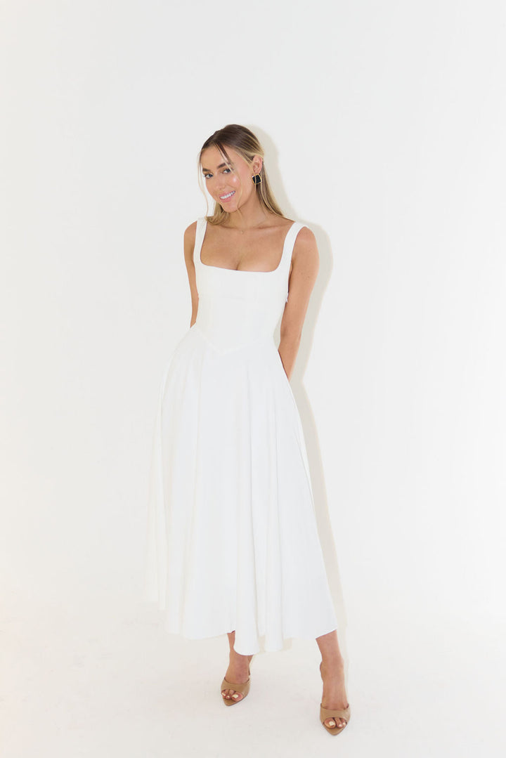 Women’s Midi Dress with Square Neckline and Sleeveless