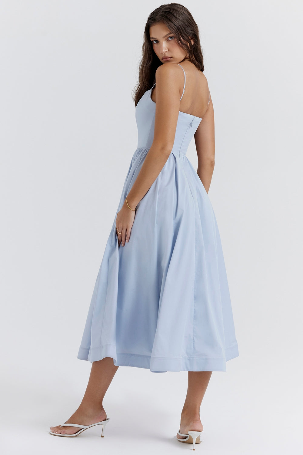 Women’s Midi Dress with Straight Neckline and Spaghetti Straps