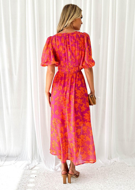 Women’s Midi Dress with V-Neckline and Long