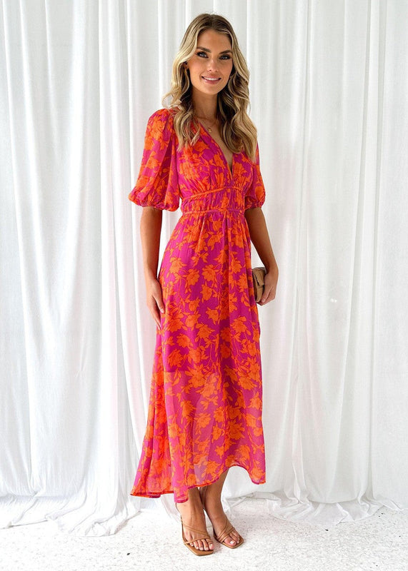 Women’s Midi Dress with V-Neckline and Long