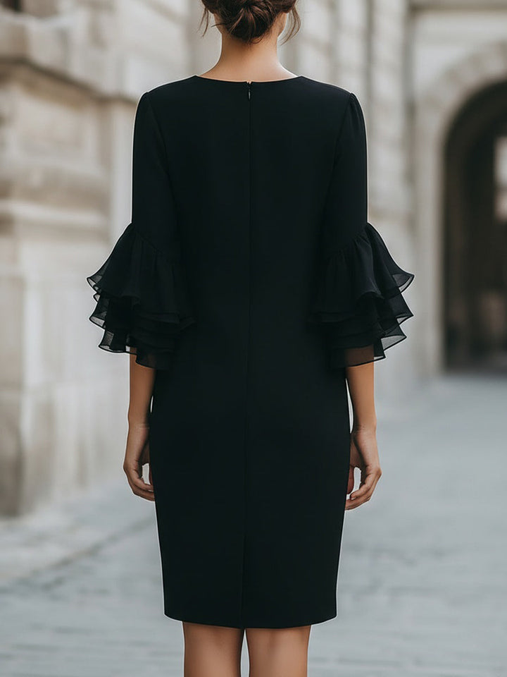 Women’s Mini Dress with Round Neckline and Tiered Sleeves
