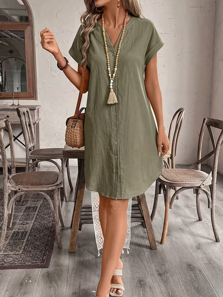 Women’s Mini Dress with V-Neckline and Button Front