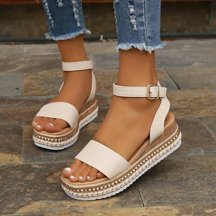 Women’s Platform Sandals with Ankle Strap and Buckle Closure