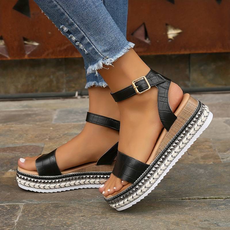 Women’s Platform Sandals with Ankle Strap and Buckle Closure