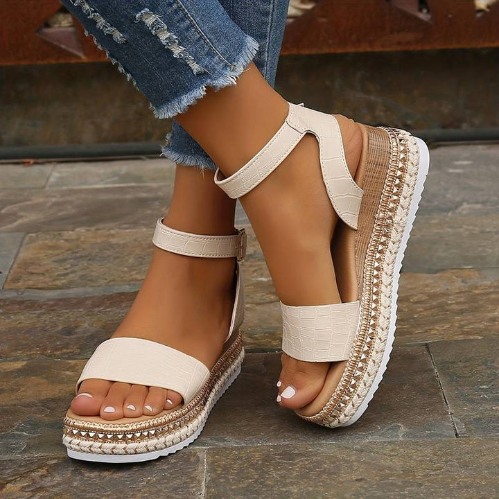 Women’s Platform Sandals with Ankle Strap and Buckle Closure